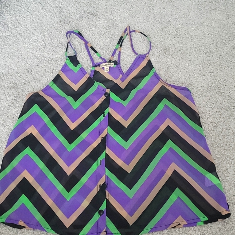 Purple multicolor sheer button down shirt